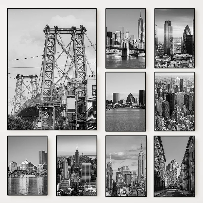 Photography Mapped - (ภาพวาดบนผ้าใบ 2 มิติ) โปสเตอร์ภาพถ่ายนิวยอร์กซิตี้สีขาวดำ แผนที่นิวยอร์ก ภาพวาดบนผ้าใบสำหรับการเดินทาง