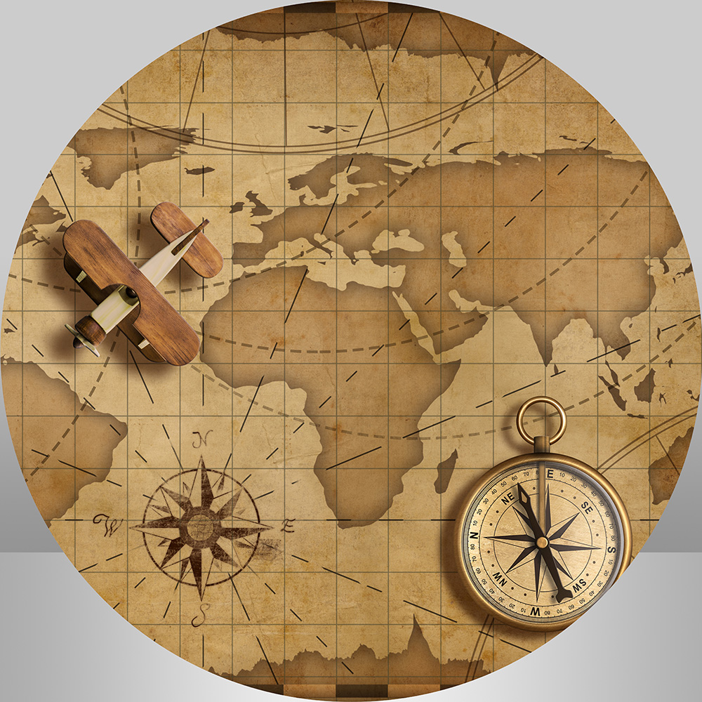 Photography Mapped - วงกลมรอบฉากหลังสำหรับสตูดิโอถ่ายภาพเก่า Nautical Vintage World แผนที่ Travel