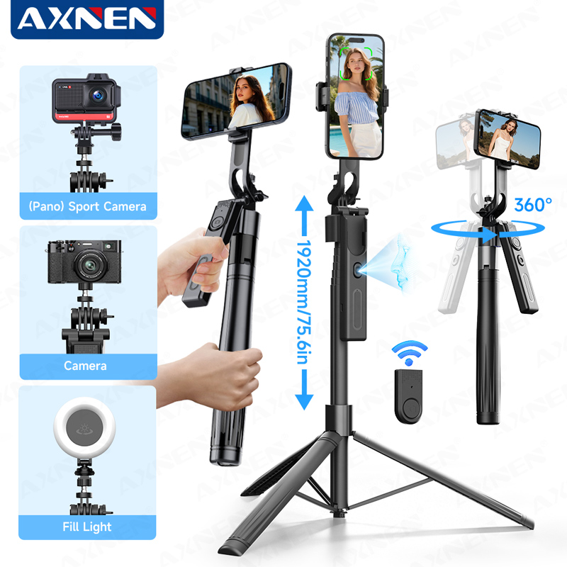 Photography Zoom - ไม้เซลฟี่พร้อมระบบติดตามอัตโนมัติด้วย AI ขาตั้งโทรศัพท์มือถือ ขาตั้งแบบป๊อปอัพเพียงคลิกเดียว ขยายได้ถึง 75.59