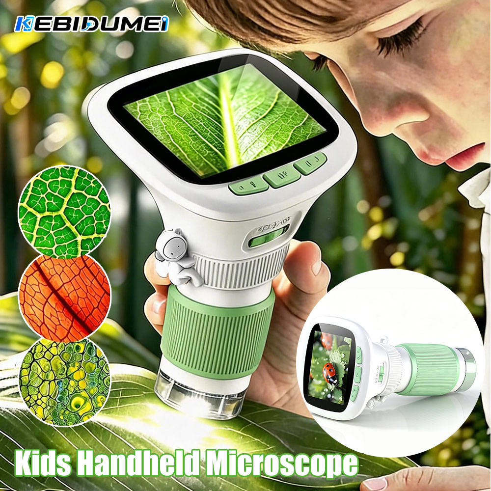 Photography Zoom - กล้องจุลทรรศน์แบบมือถือสำหรับเด็ก KEBIDUMEI พร้อมระบบปรับโฟกัสแบบหมุนและหน้าจอความละเอียดสูงขนาด 2.4 นิ้ว สำหรับการเรียนรู้วิทยาศาสตร์กลางแจ้งของเด็ก