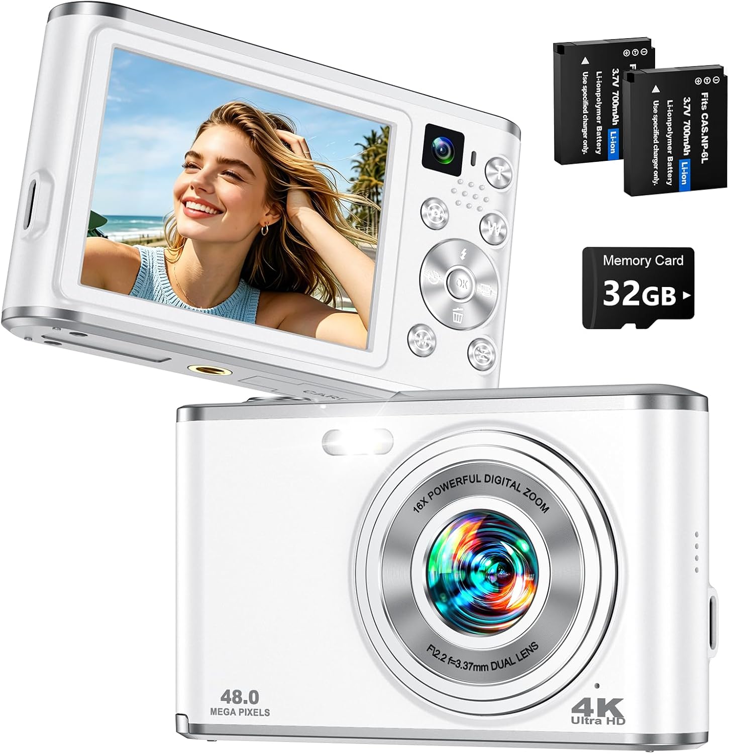 Photography Zoom - กล้องดิจิตอล 4K สำหรับการวิดีโอบล็อกและการถ่ายภาพ, กล้องดิจิตอลขนาดกะทัดรัด 48MP โฟกัสอัตโนมัติพร้อมเลนส์เซลฟี่คู่,