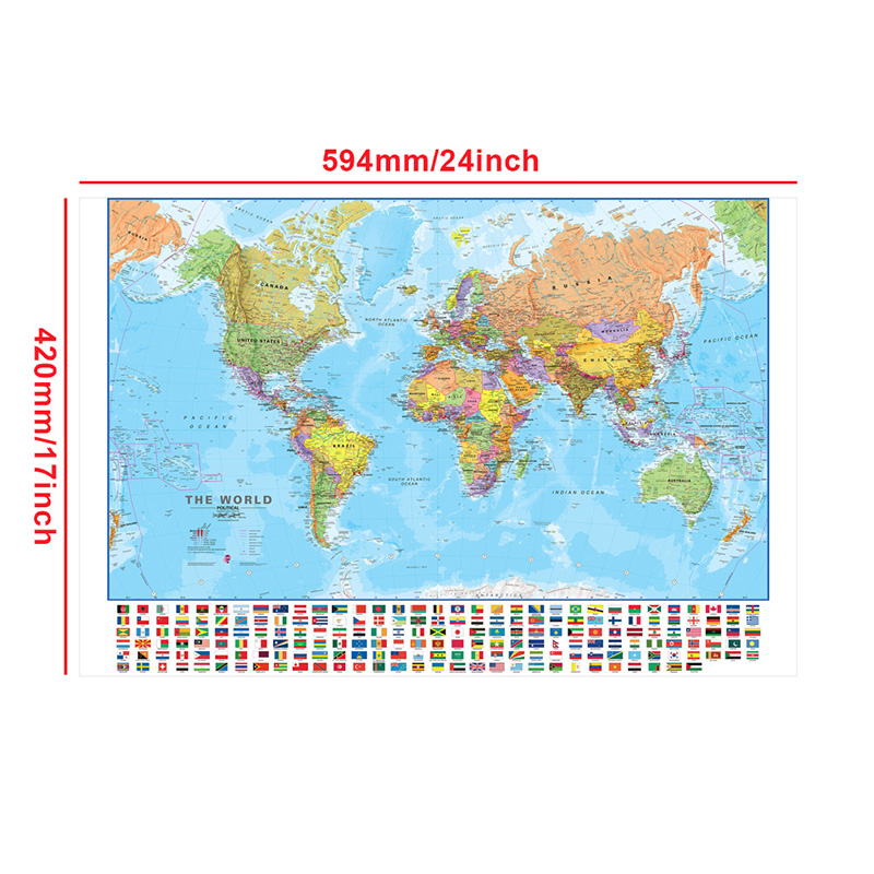 A2 แผนที่โลก 59*42 ซม.พร้อมธง  - Photography Mapped บทวิจารณ์และราคา